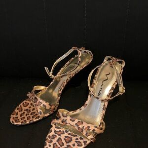 Nina Leopard Print Heels with Gold Accents